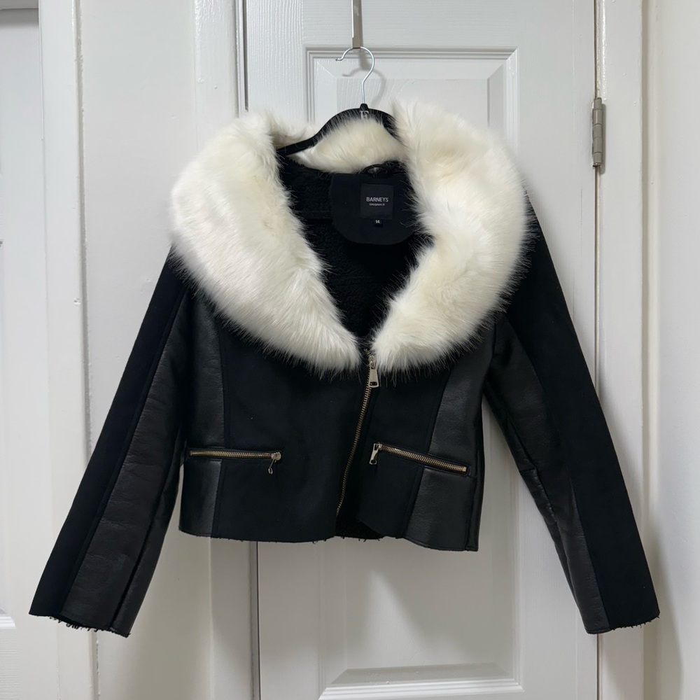 ASOS Barney's Originals Faux Shearling Coat with Deep Faux Fur Collar